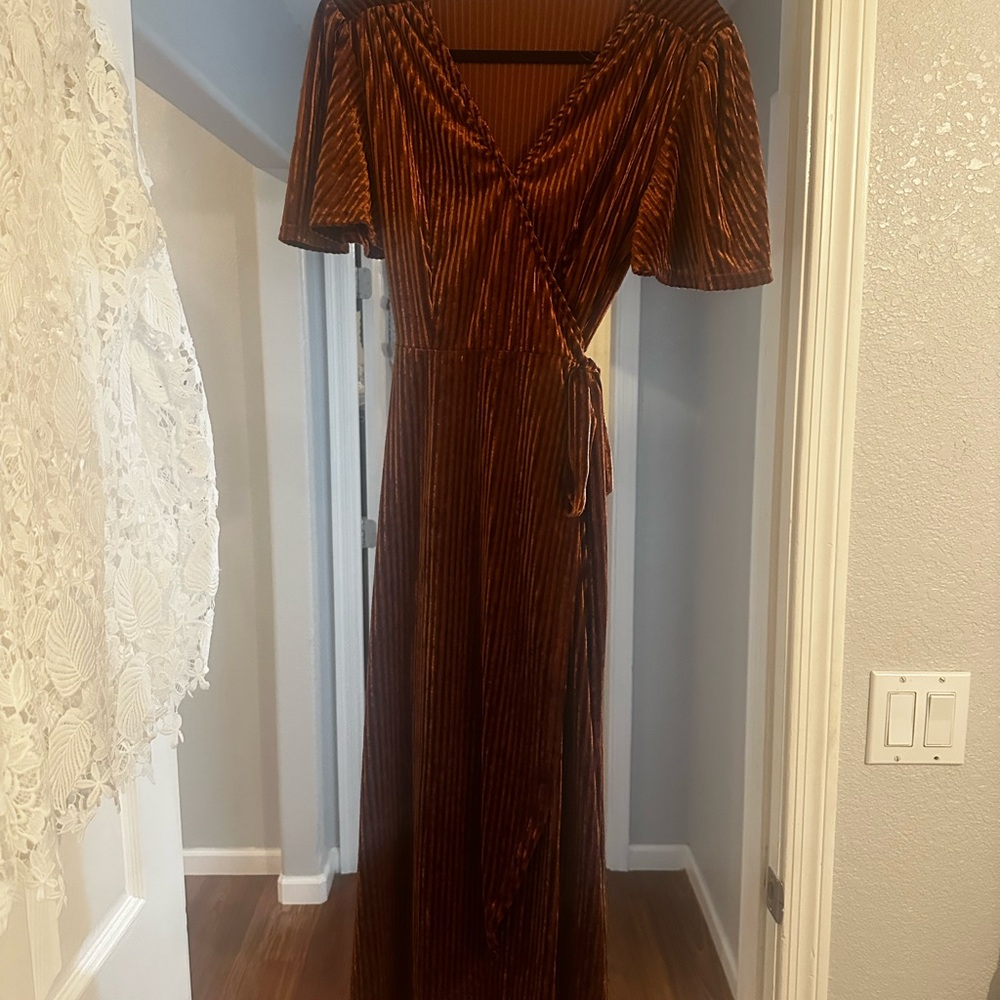 Rust Velvet Wrap Dress